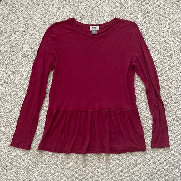 Old Navy Tops - 🎉 Old Navy red long sleeve peplum blouse top